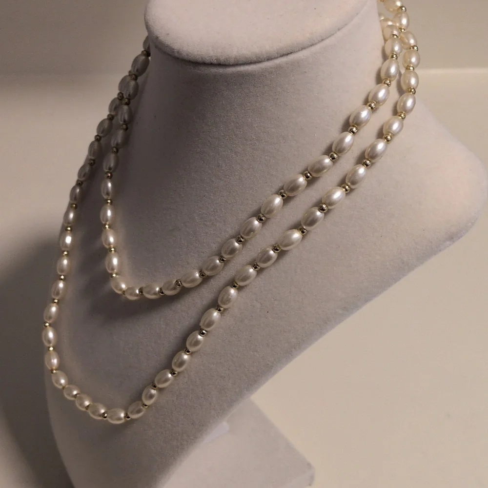 Elegant Pearl‎ And Gold Beaded Necklace